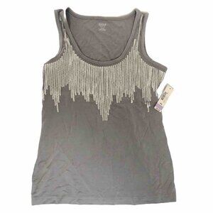 A.N.A A New Approach Womens Sequins Tank Silver Top Cami Size Small Petite